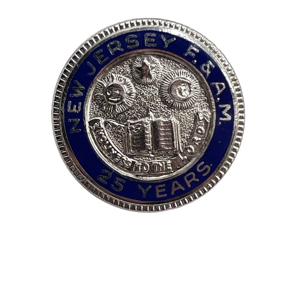 Freemason Masonic 25 Year F & AM New Jersey Sterling Silver 925 Member Lapel Pin